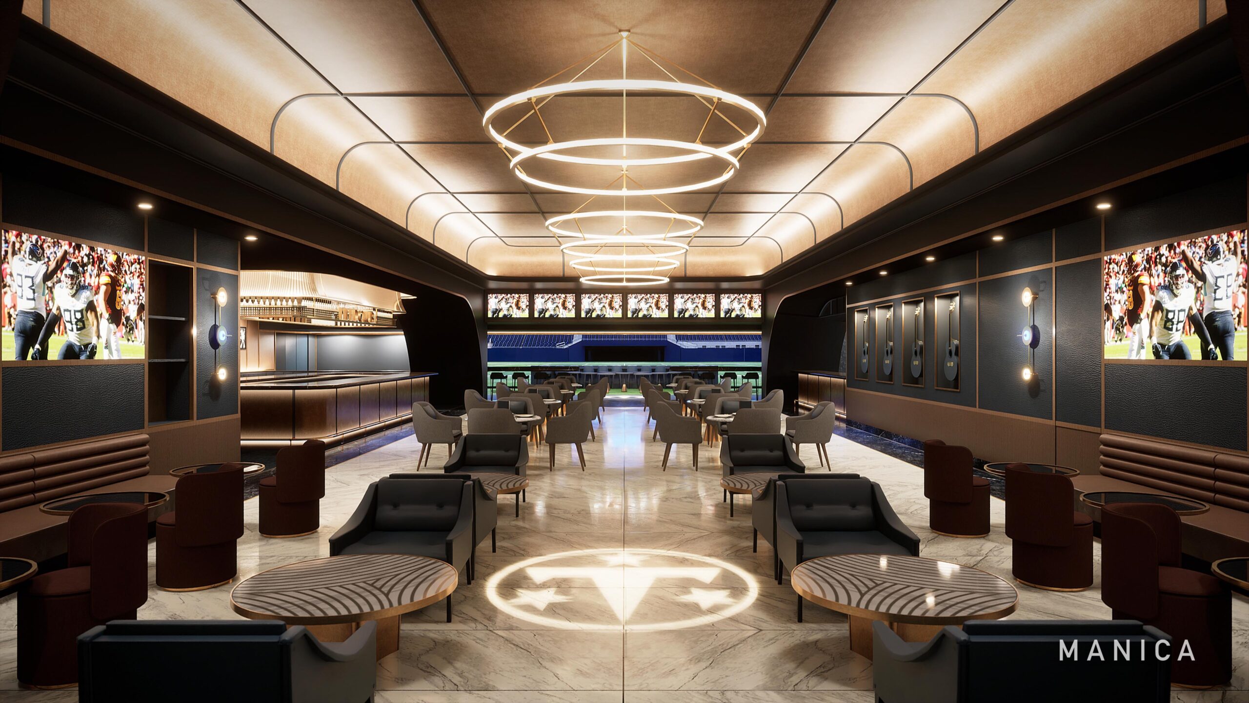 Upscale event and hospitality space inside the new Tennessee Titans stadium in Nashville