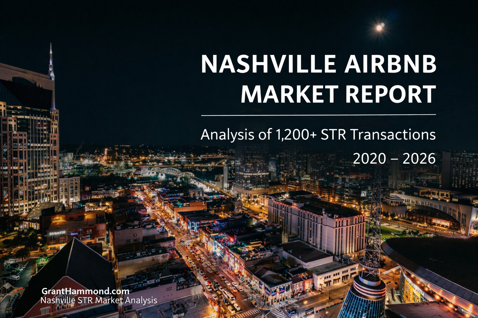 Overview graphic for the Nashville Airbnb market report analyzing short term rental transactions from 2020 to 2026