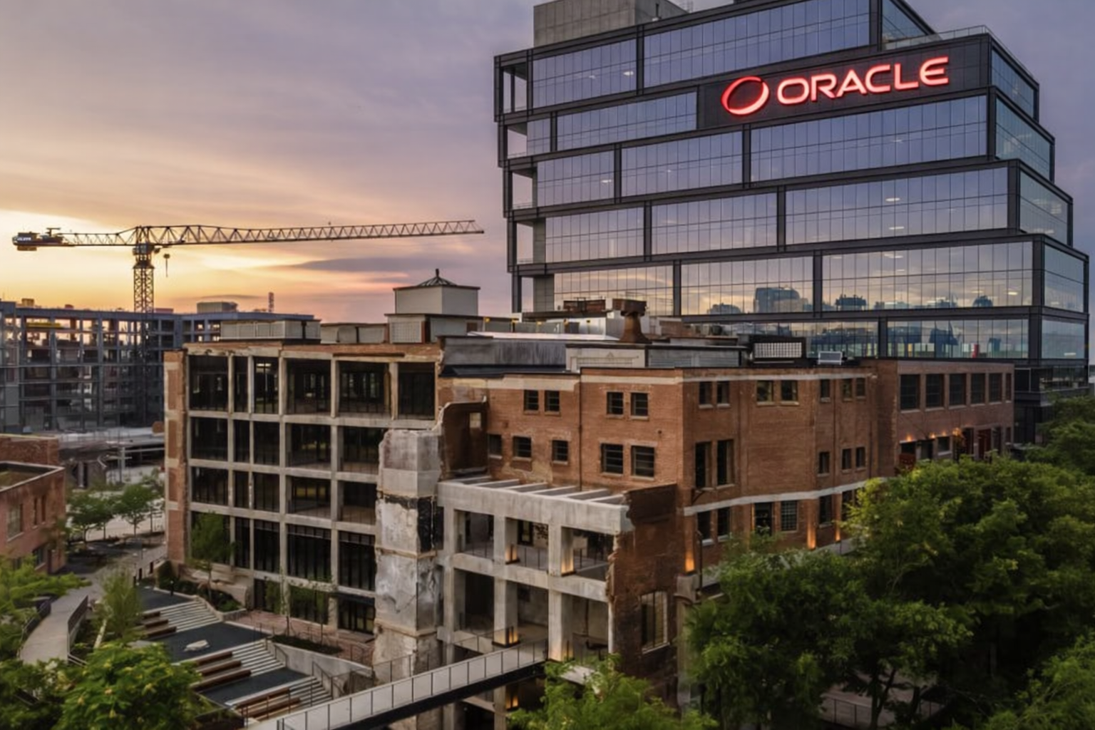 Oracle office at Neuhoff District overlooking East Bank Nashville real estate market trends