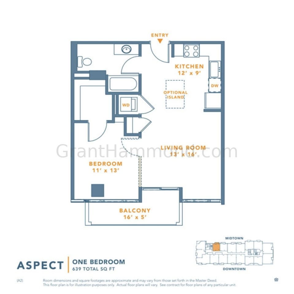 Icon in the Gulch Aspect floor plan Nashville 1 bedroom condo layout
