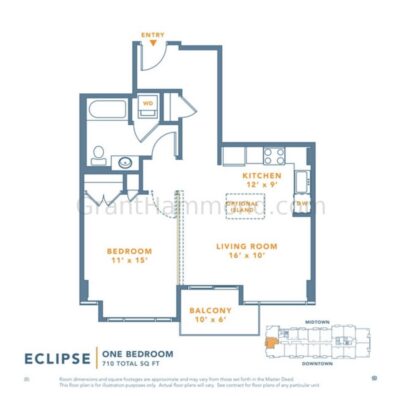 Icon in the Gulch Eclipse floor plan Nashville 1 bedroom condo layout