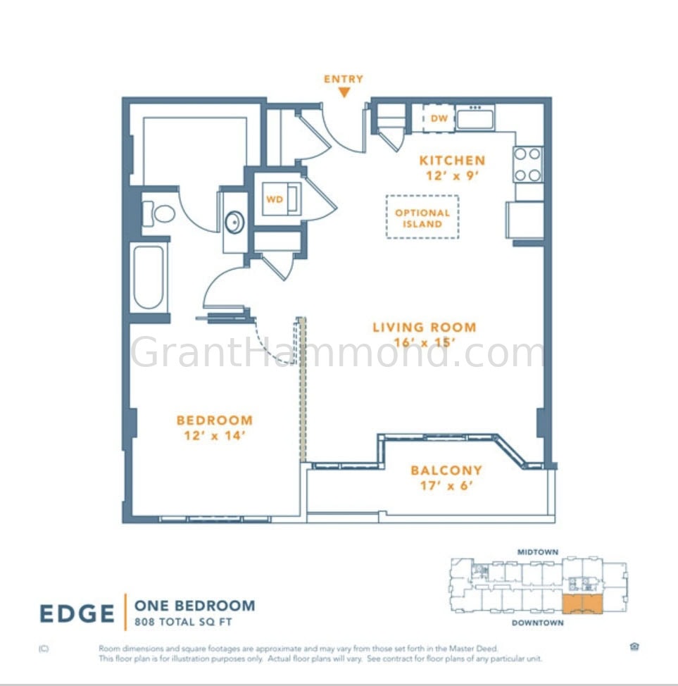 Icon in the Gulch Edge floor plan Nashville 1 bedroom condo layout