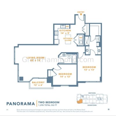 Icon in the Gulch Panorama floor plan Nashville 2 bedroom condo layout