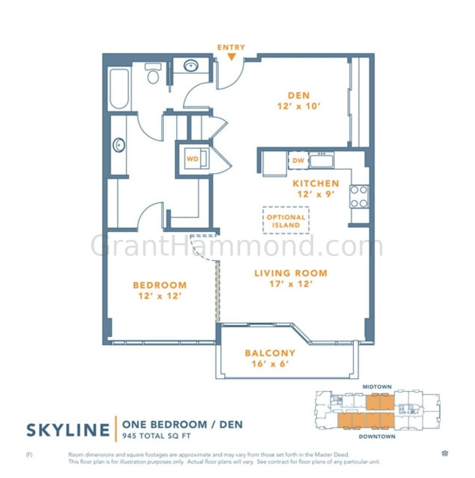 Icon in the Gulch Skyline floor plan Nashville 1 bedroom plus den layout
