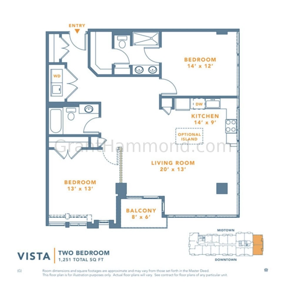 Icon in the Gulch Vista floor plan Nashville 2 bedroom condo layout