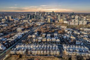 Nashville housing inventory aerial of downtown and residential neighborhoods showing increased housing supply in 2026