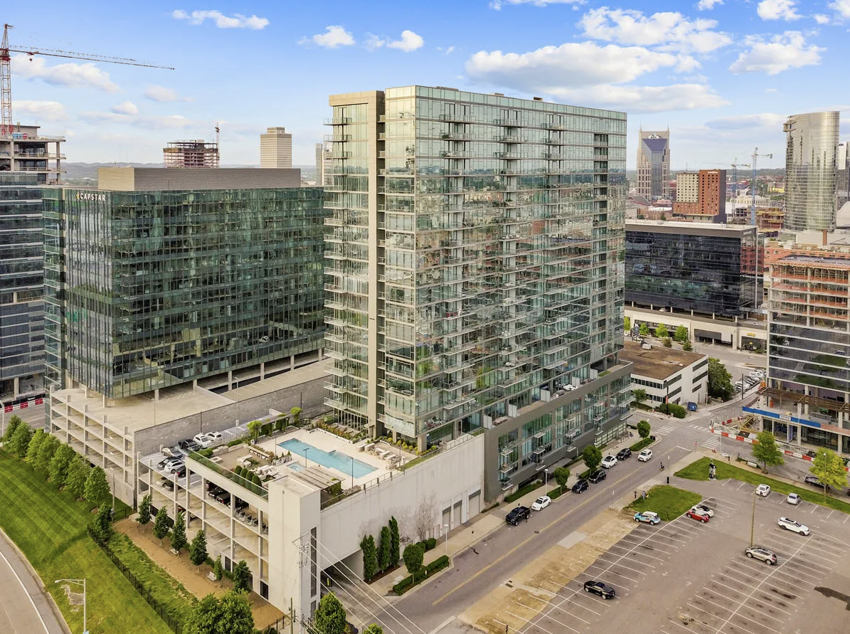 Twelve Twelve Nashville exterior high rise at 1212 Laurel Street in The Gulch
