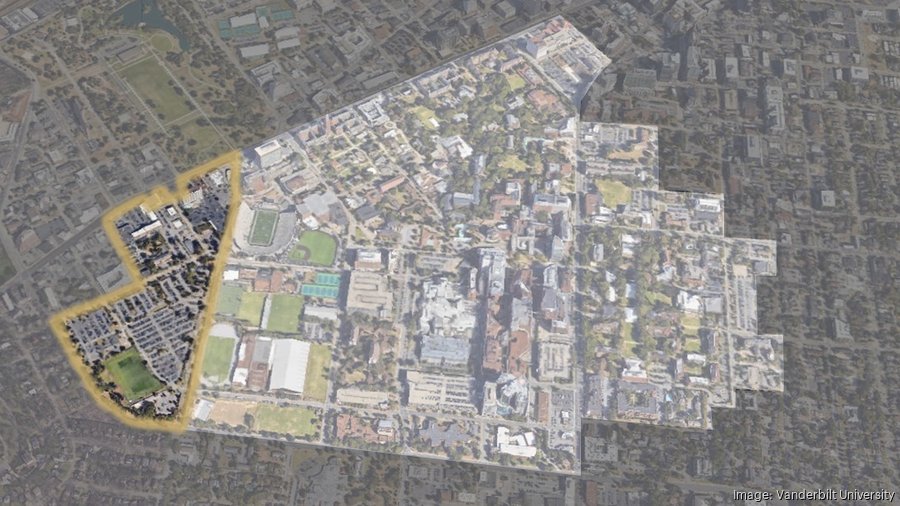 Aerial map showing Vanderbilt University Innovation Neighborhood expansion area in Midtown Nashville