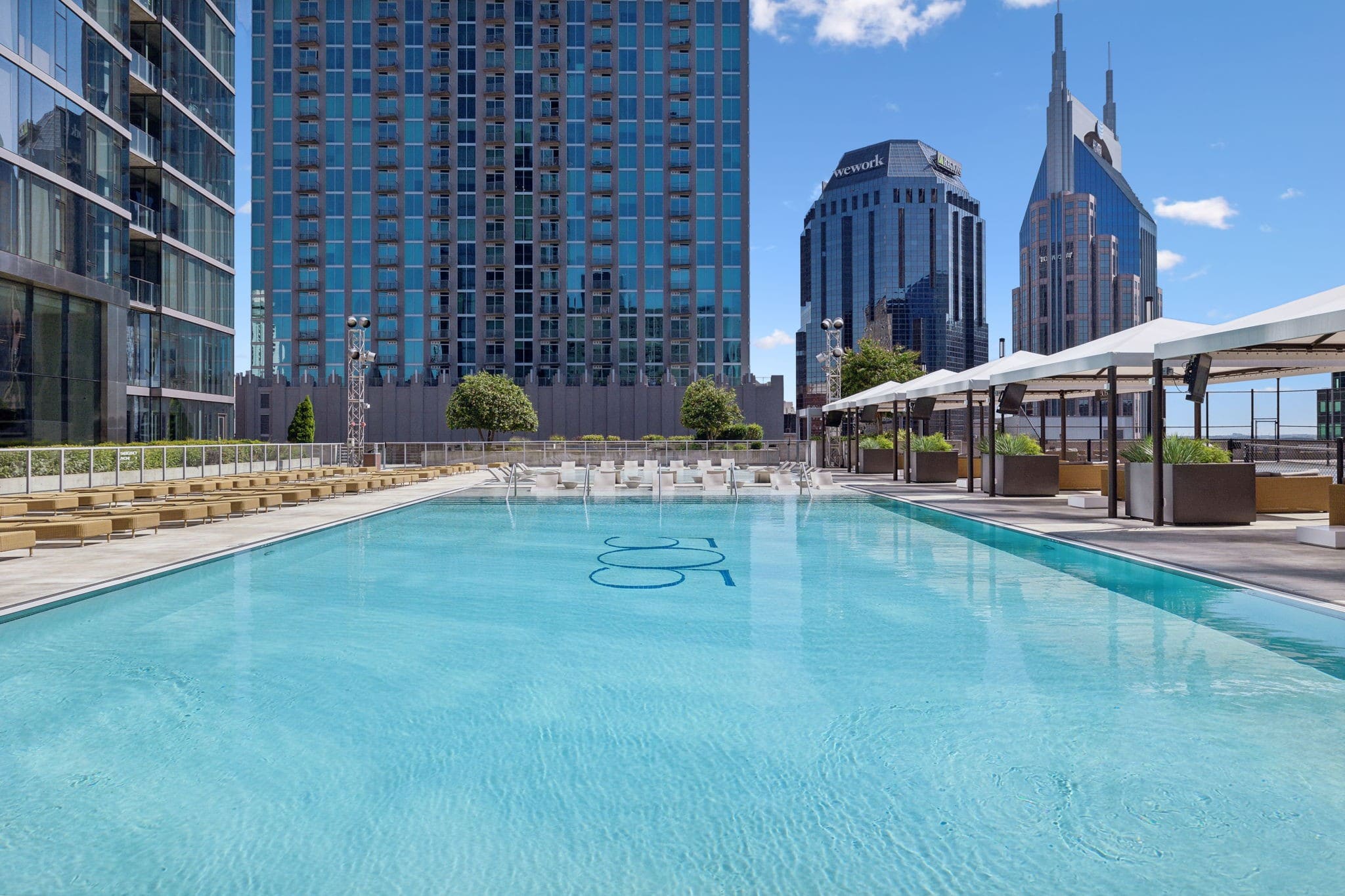 505 Nashville rooftop pool deck with Downtown skyline panoramic views from upper amenity floor