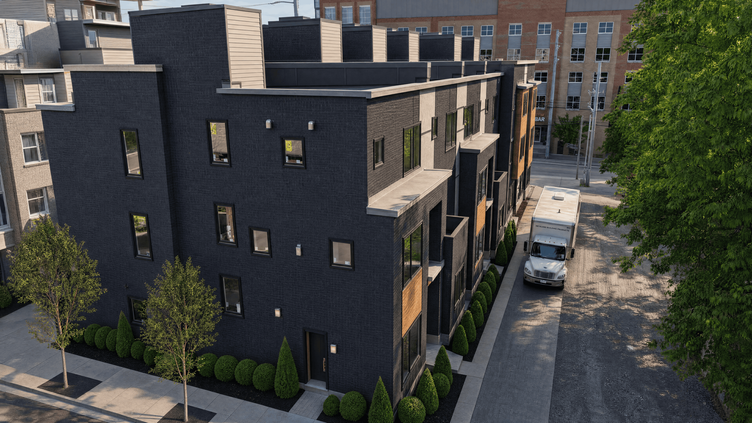 Hanover Germantown luxury city home development alternative architectural angle, 52 homes across full city block, $1.65M to $4M