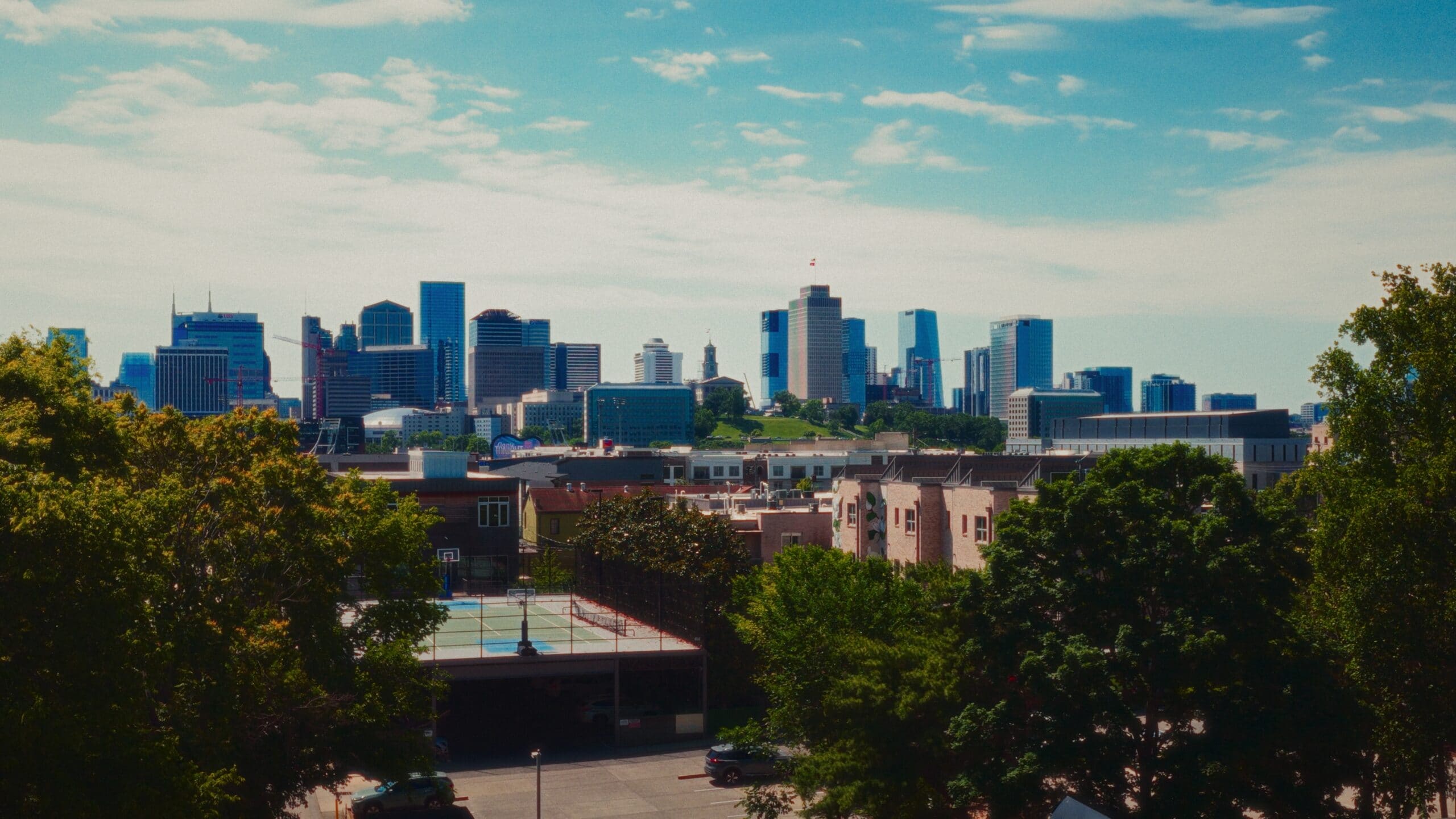Hanover Germantown luxury townhomes with downtown Nashville skyline view, 52-home development by Chapman Capital, SilverPine Real Estate, and Trimark Builders