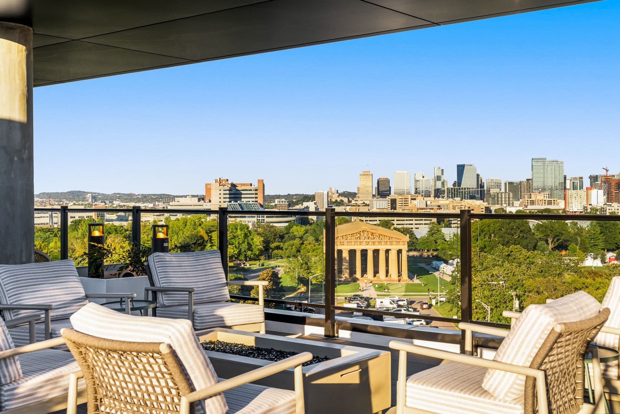 Athena at the Park rooftop deck overlooking Centennial Park and West End Nashville