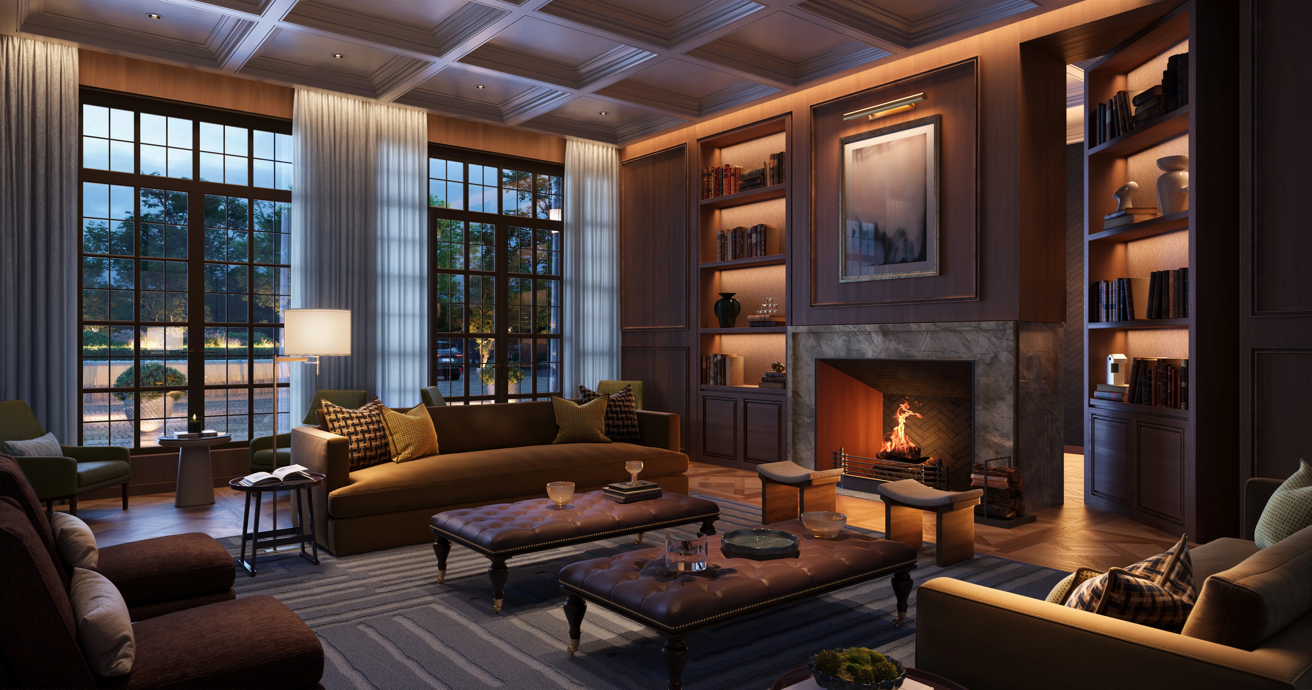 Belle Meade Village resident library and piano room rendering