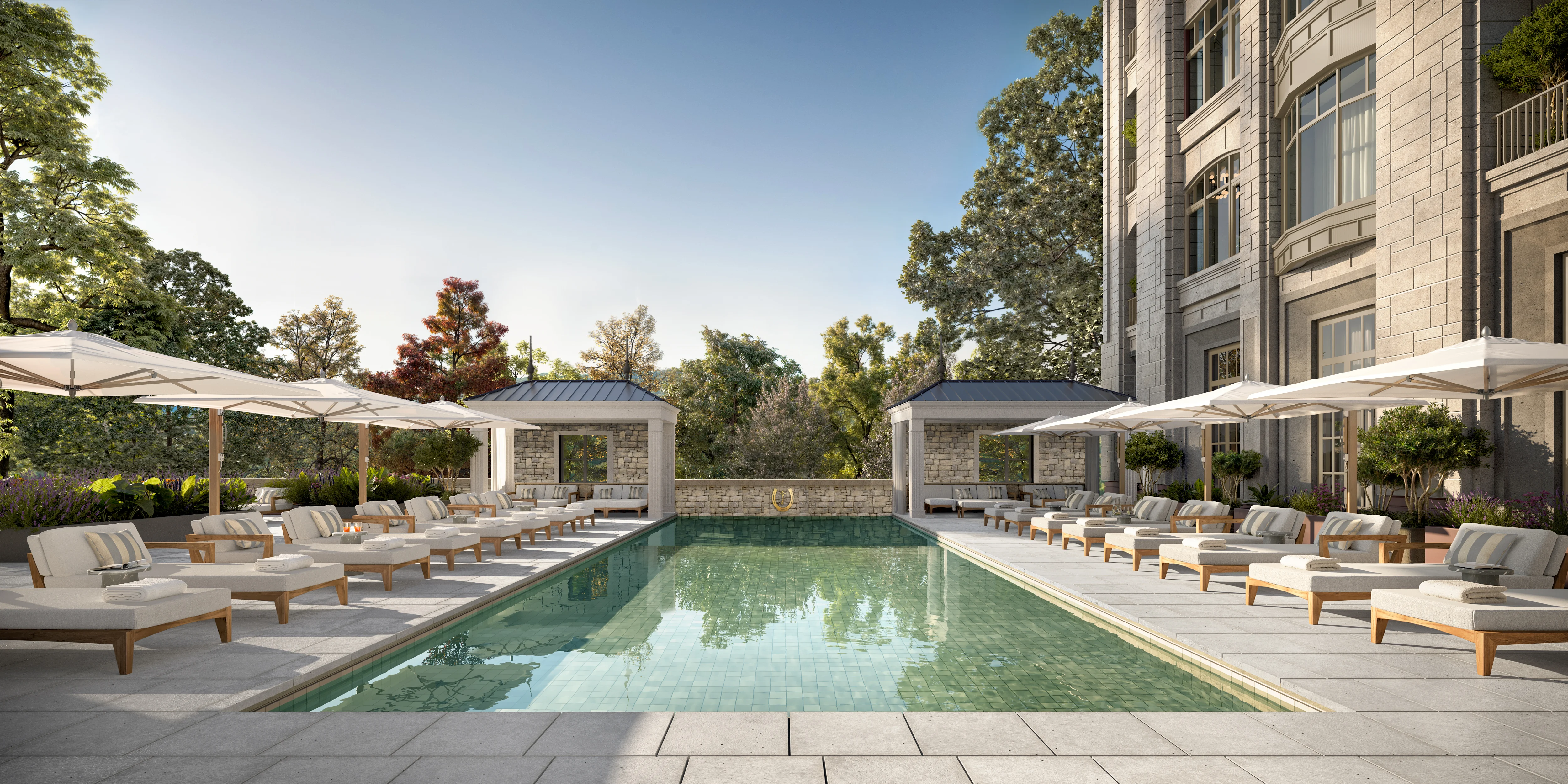 Belle Meade Village pool with private cabanas rendering