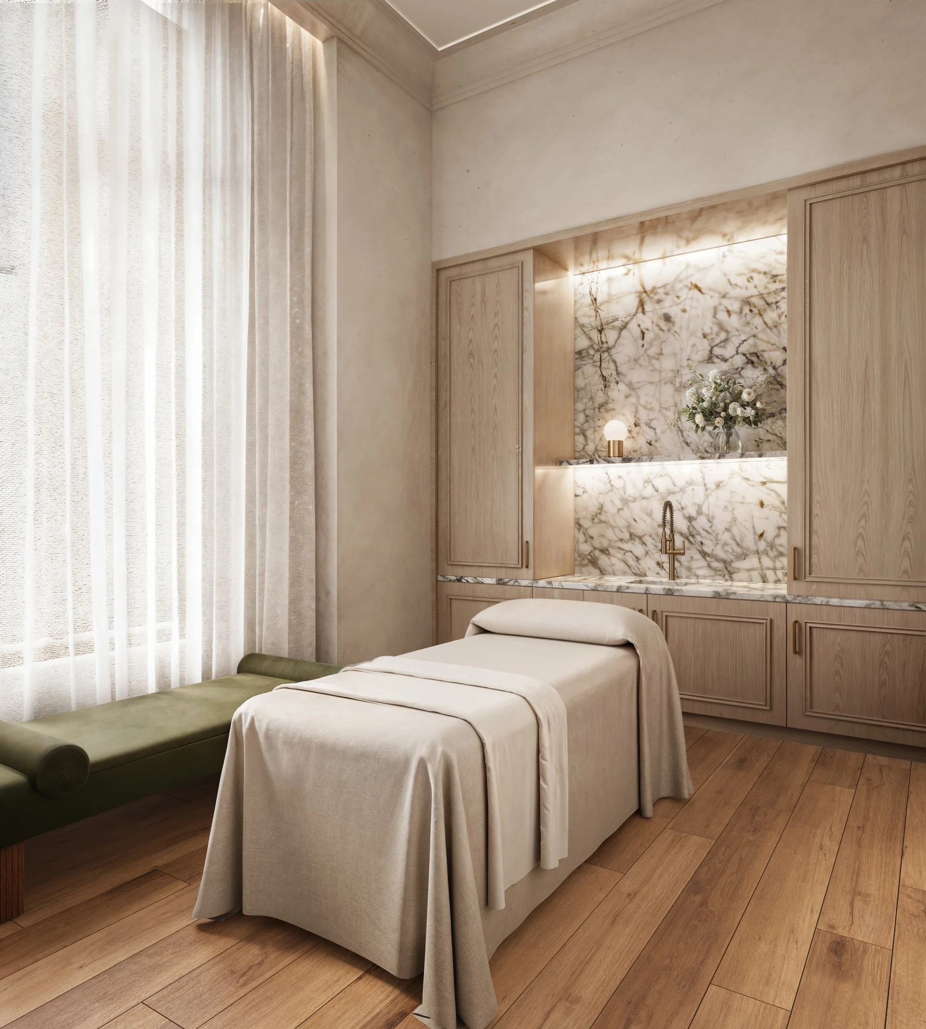 Belle Meade Village 1 Iris Lane condominium interior rendering by Meyer Davis with floor-to-ceiling windows