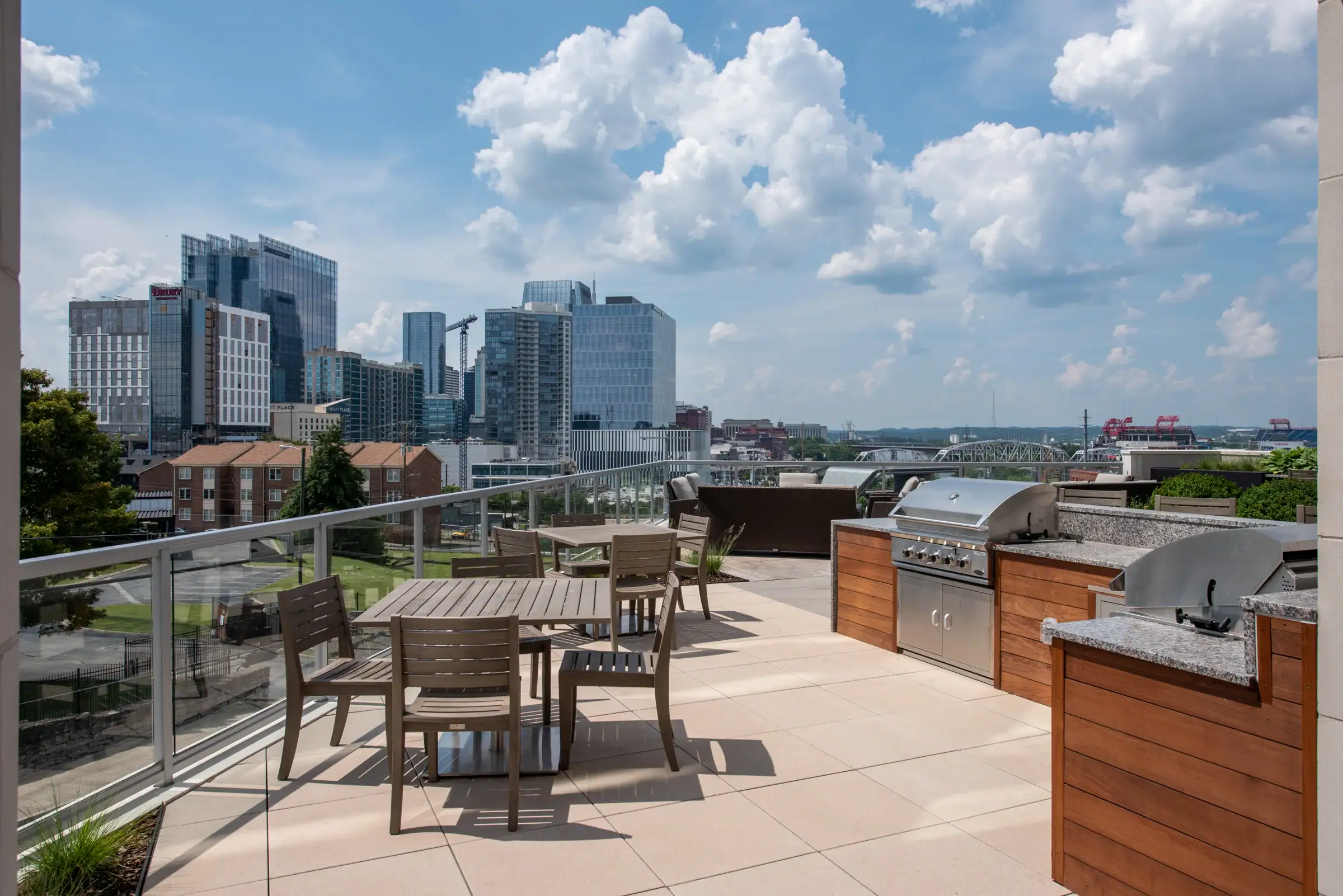 City Lights rooftop lounge with Cumberland River and Downtown Nashville skyline views