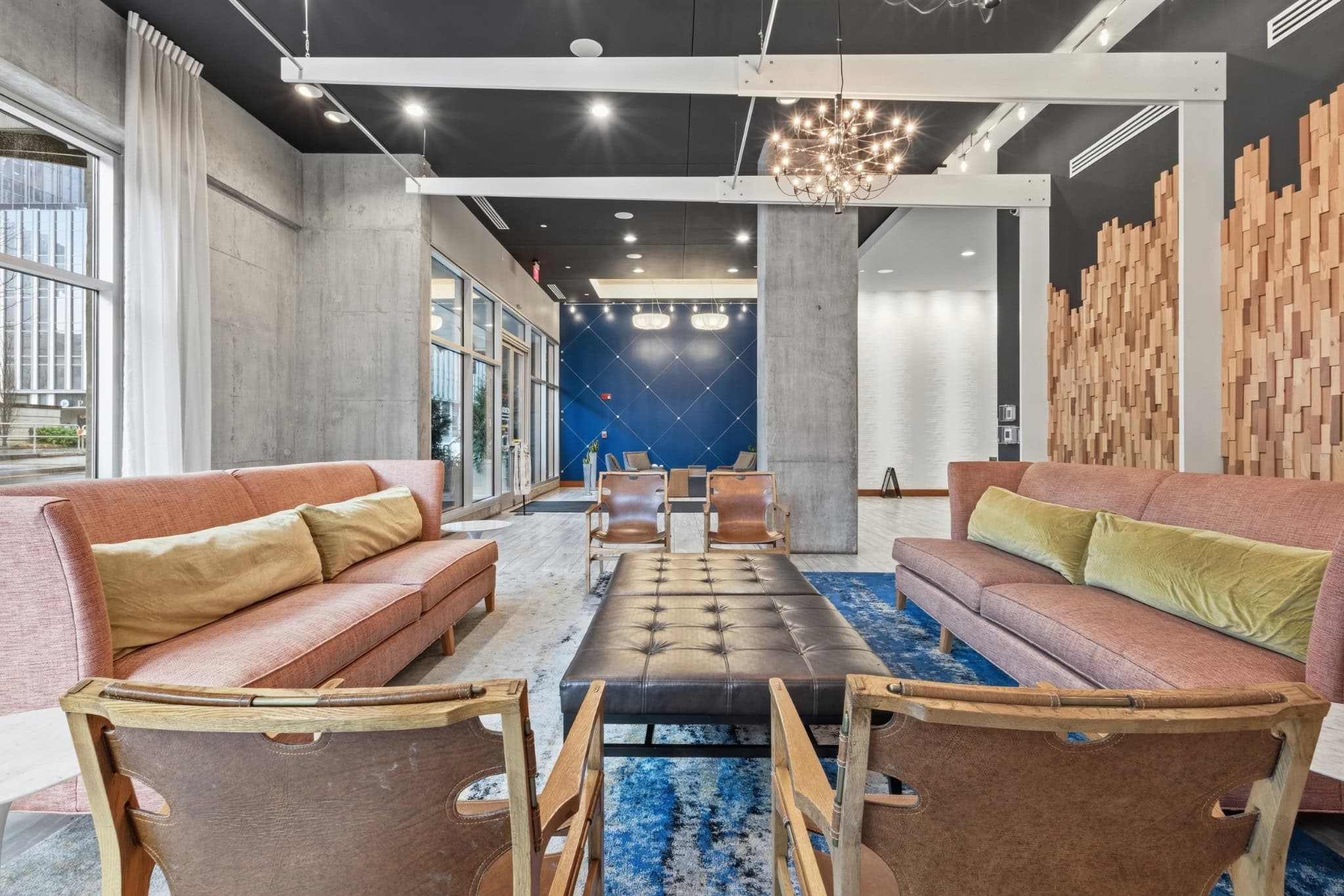 Encore lobby and elevator banks at 301 Demonbreun Street in Downtown Nashville SoBro high-rise condo