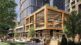 Fallon Eastpoint Parcel C East Bank rendering showing timber retail pavilion 1.5-acre central plaza and 600-room hotel May 2026