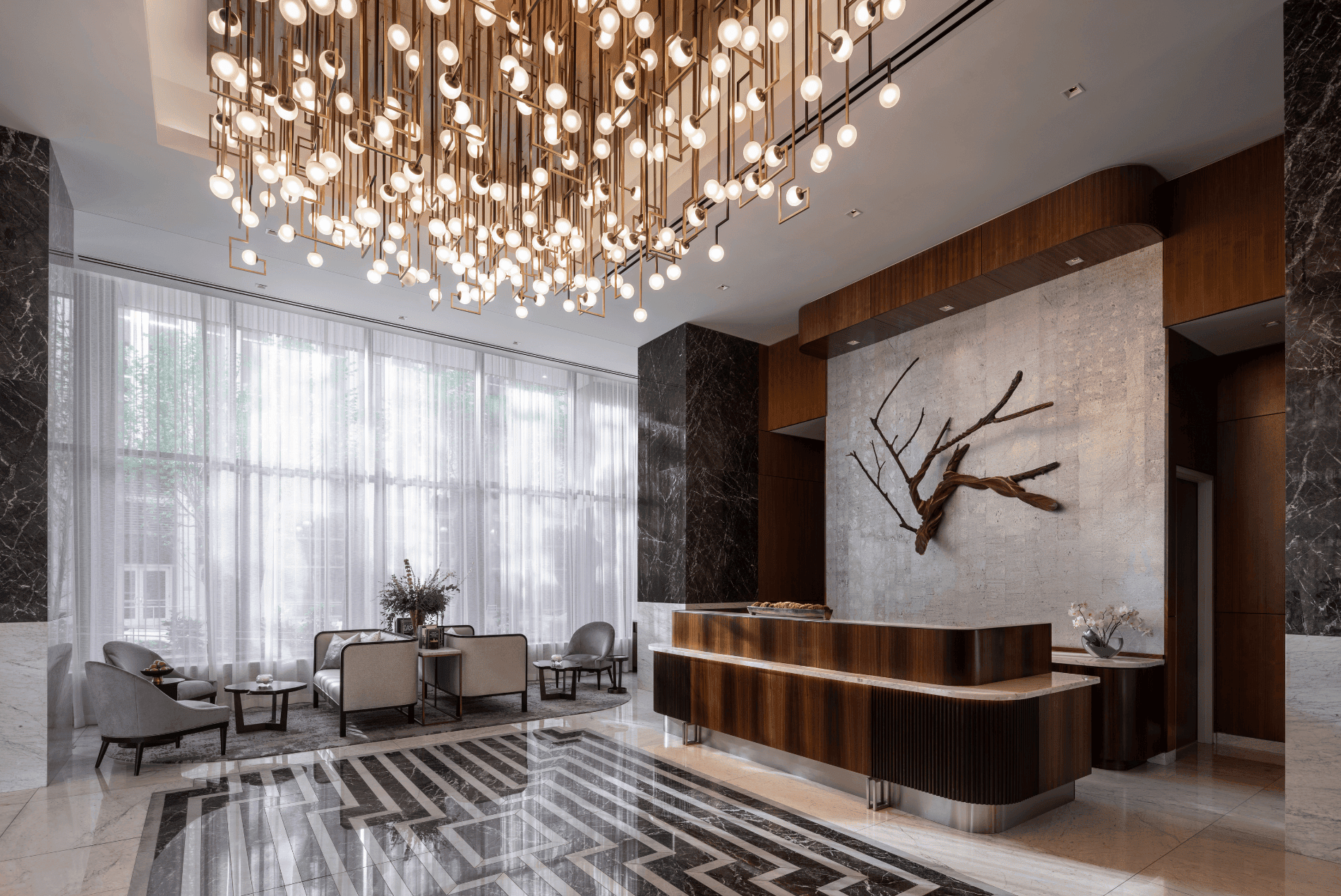 Four Seasons Private Residences resident lobby and library