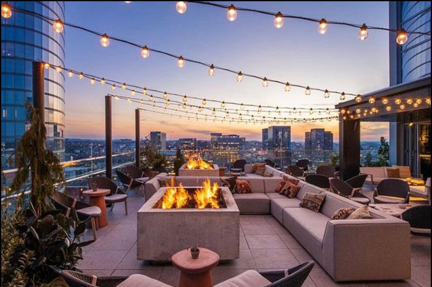 The Exchange Lofts rooftop amenity deck with skyline views at 309 Church Street in Downtown Nashville Banner Block 2005 mixed-use condominium