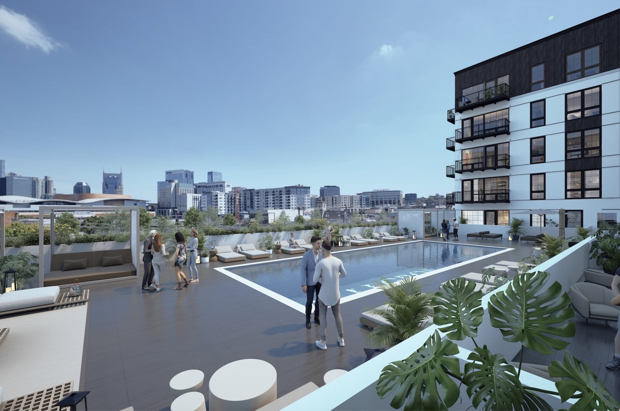 Allegro Nashville rooftop pool deck amenity at 623 Middleton Street downtown Nashville, luxury 82-unit Airbnb condo development by T2 Capital Management