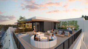 Modernest WeHo rooftop amenity terrace in Wedgewood-Houston Nashville, 129-unit Airbnb-eligible condo development by Studio APA