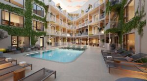 Modernest WeHo pool deck designed for short term rental guest experience at 1425 4th Avenue South, Wedgewood-Houston Nashville Airbnb condo development