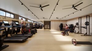Modernest WeHo fitness center amenity, 129-unit Wedgewood-Houston Airbnb-eligible boutique condo development by Studio APA in Nashville