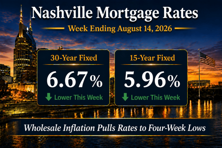 Nashville mortgage rates August 14, 2026 showing 6.67% 30-year fixed and 5.96% 15-year fixed