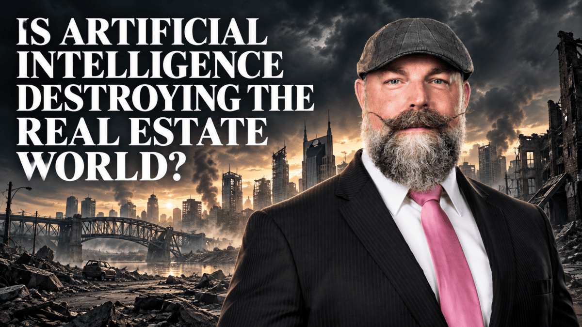 Grant Hammond before a ruined Nashville skyline under the headline: Is artificial intelligence destroying the real estate world?