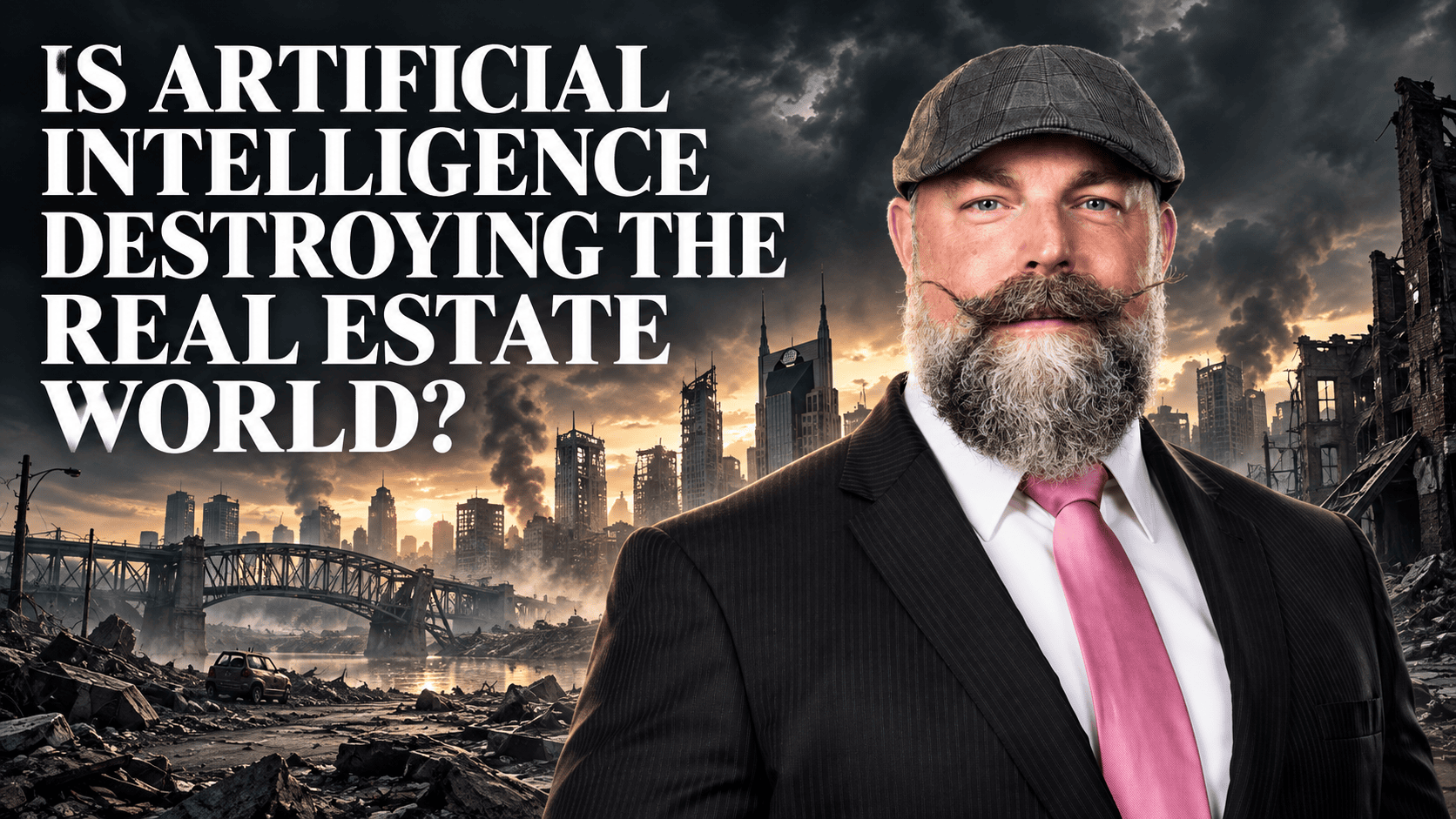 Grant Hammond before a ruined Nashville skyline under the headline: Is artificial intelligence destroying the real estate world?